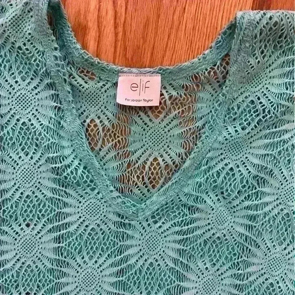 Elif for Jordan Taylor Swimsuit Cover Up Teal Floral Crochet Beach Festival Swim - Picture 8 of 9